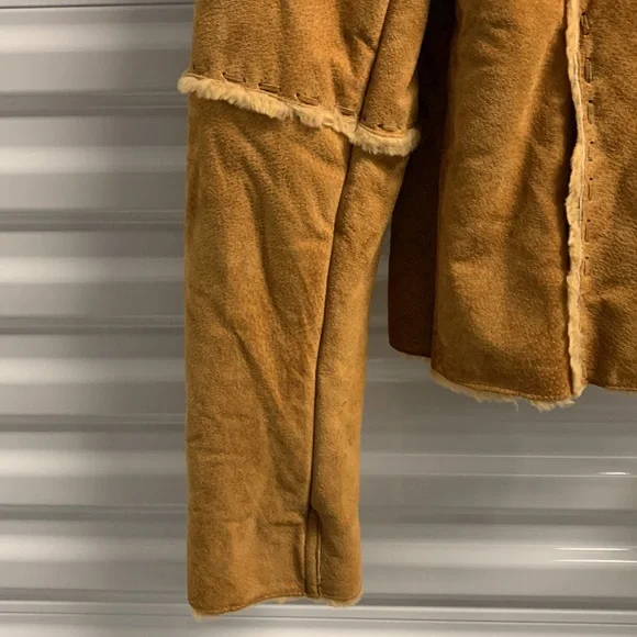Winlit Faux Suede Western Jacket Women’s Small Brown Faux Fur Trim Vintage Style - Picture 4 of 13